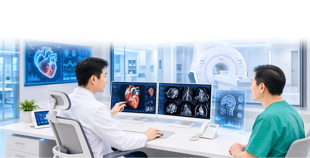 Bác sĩ đọc phim chụp trên màn hình tại TOMEC