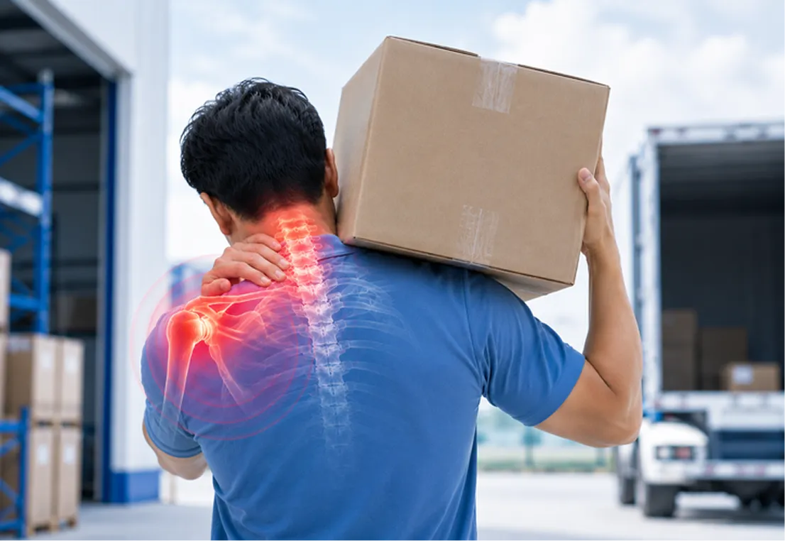 Người lao động bê vác nặng bị đau mỏi vai gáy