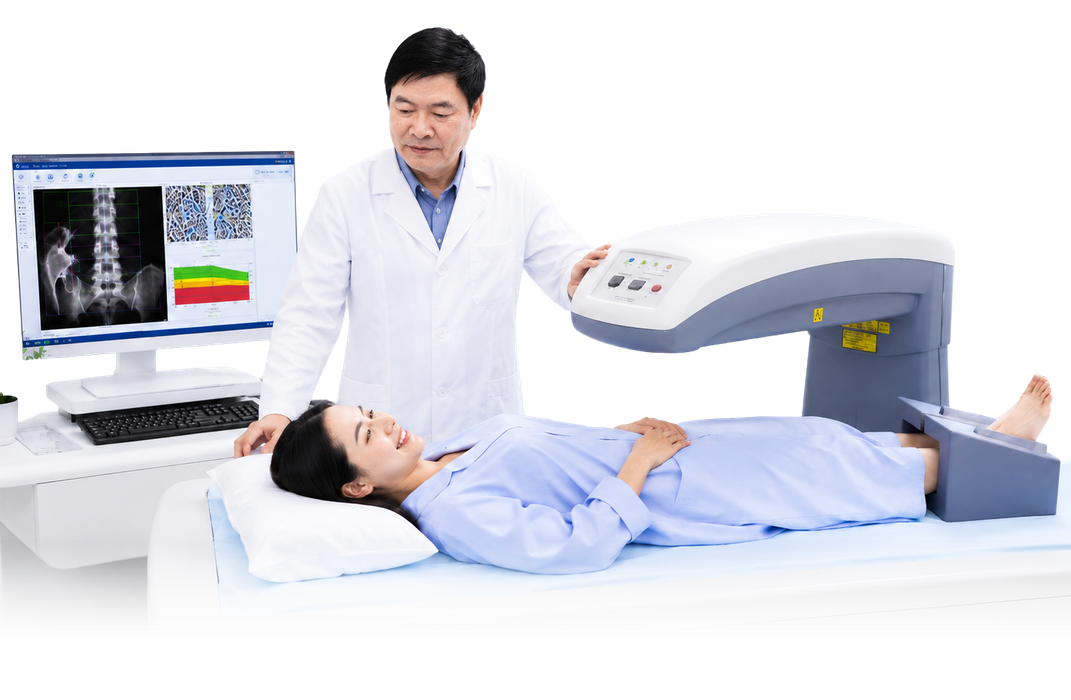 Kỹ thuật viên vận hành máy đo loãng xương DEXA tại TOMEC