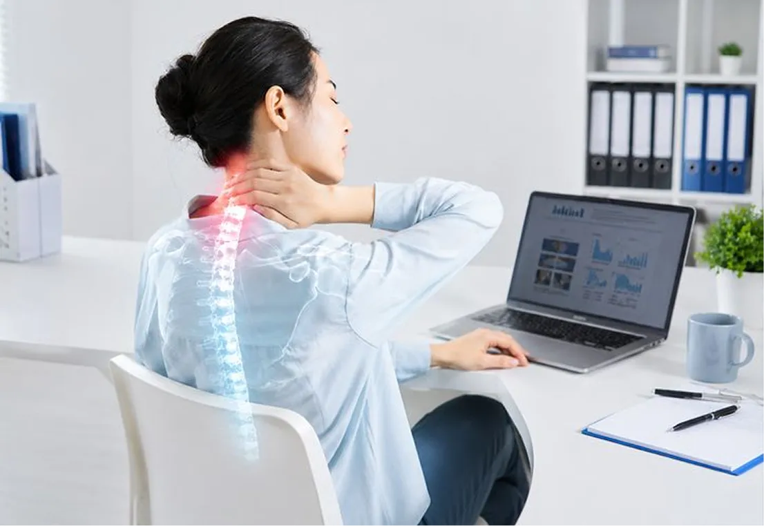 Nhân viên văn phòng bị đau mỏi cổ vai gáy khi ngồi làm việc lâu